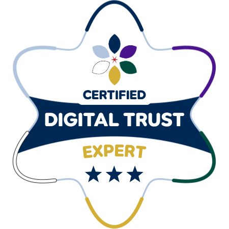 The Certified Digital Trust Expert badge, a digital credential issued by the Digital Trust Alliance